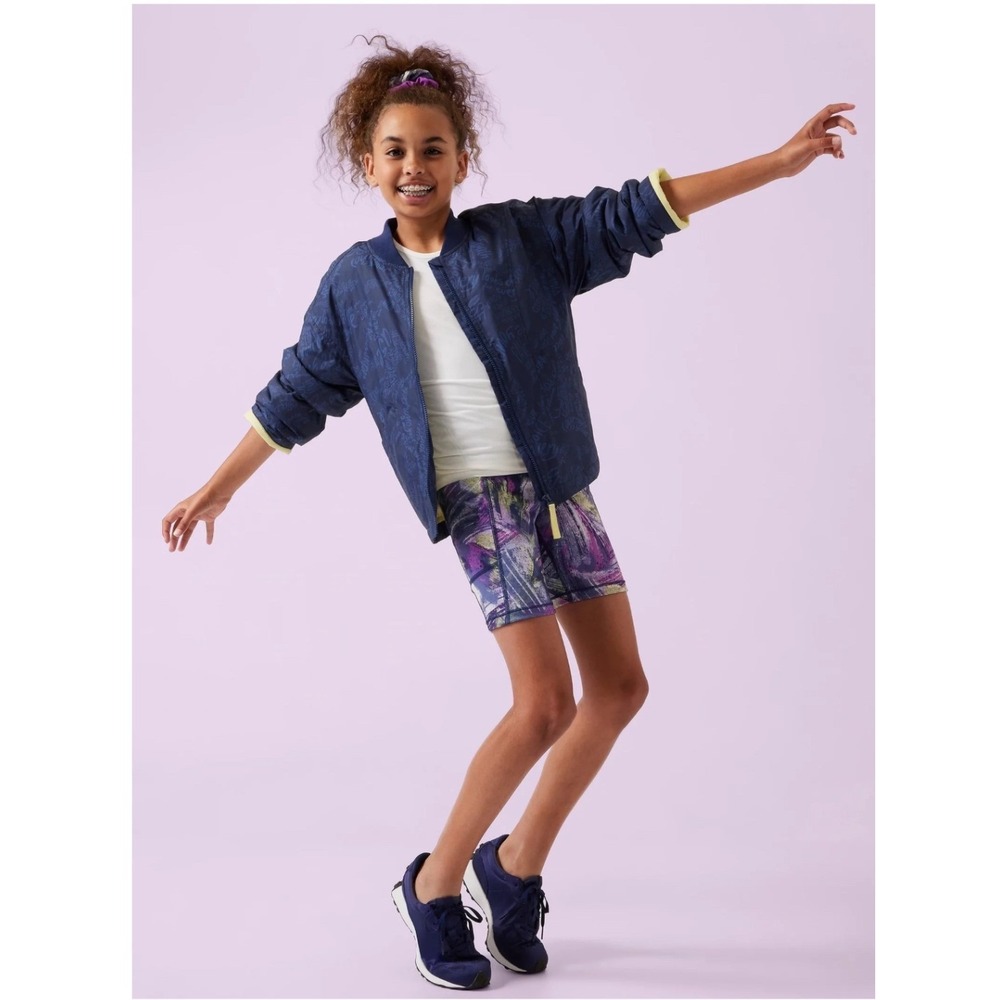 Athleta Girl‎ Simone Biles Navy Blue Convertible Jacket Kids XL 14 Script Print